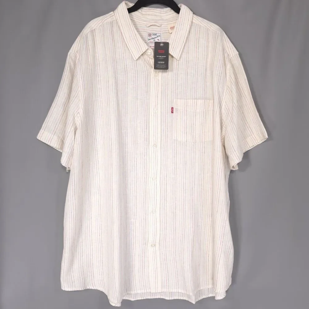 LEVIS New Men’s Shirt Standard‎ XXL Sunset Striped LINEN Blend Ivory 86624-0065